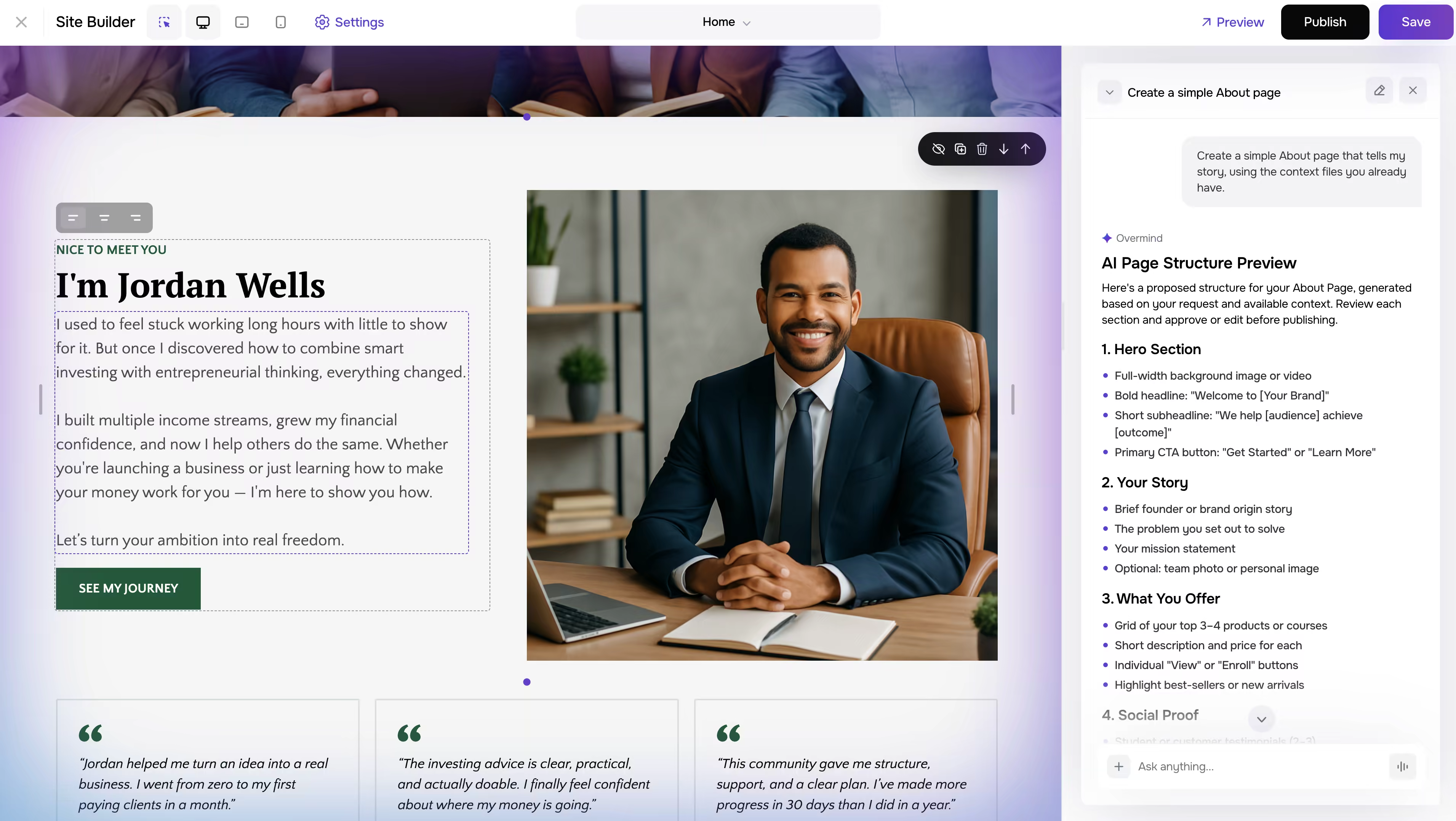 AI Page Builder screenshot